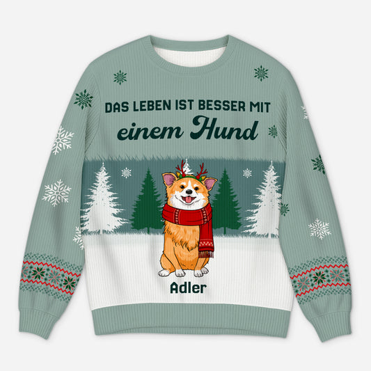 5729WGE1 das leben ist besser mit einem hund weihnachtspullover hund personalisiert_ 5729WTZCC