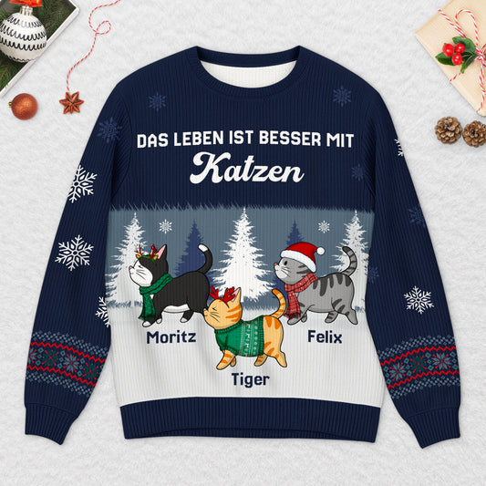 5729WGE2 das leben ist besser mit einer katze weihnachtspullover katze personalisiert_ 5729WTZCD