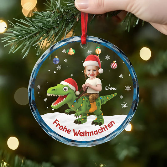 5736OGE2 frohe weihnachten dinosaurier personalisierter weihnachtsschmuck_ glas kinder mit gesicht 5736OKHQK