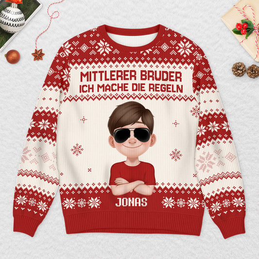 5770WGE2 jungste schwester die regeln gelten nicht fur mich lustiger weihnachtspulli personalisiert geschwister 5770W8VNA