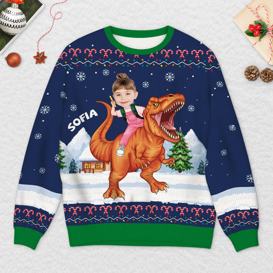 5806WGE2 kinder dinosaurier weihnachtspullover personalisiert_ kind mit gesicht 5806WTZAK