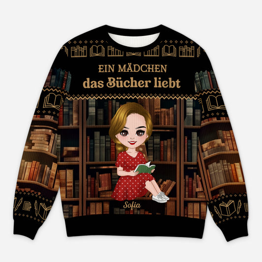 5814WGE1 ein madchen die bucher liebt weihnachtspullover damen personalisiert leseratten 5814WKMZA