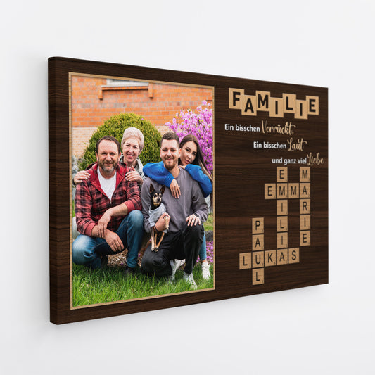 5904CGE2 familie etwas verruckt etwas laut und ganz viel liebe personalisierte kreuzwortratsel leinwand mit foto 5904C3TQI