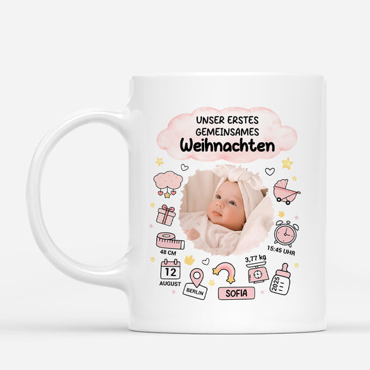 5967MGE1 unser erstes gemeinsames weihnachten weihnachtstasse personalisiert_ zur geburt mit foto 5967M8VTK