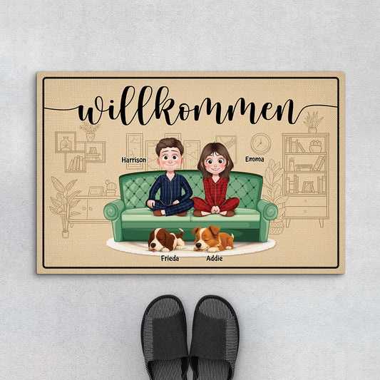 6039DGE1 herzlich willkommen cartoon fussmatte personalisiert hund_ 6039D6HNC