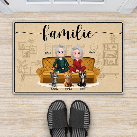 6039DGE2 herzlich willkommen cartoon fussmatte katzen personalisiert 6039D6HND