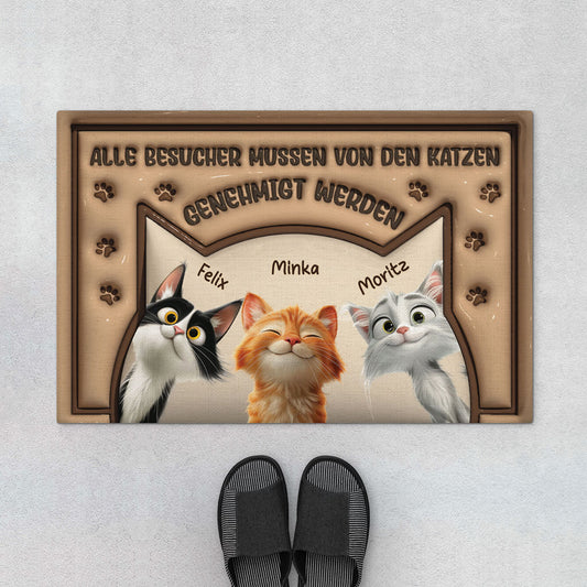 6049DGE1 3d druck effekt allebesuchermussenvonderkatze genehmigtwerden fussmatte katzen personalisiert 6049D6TAC