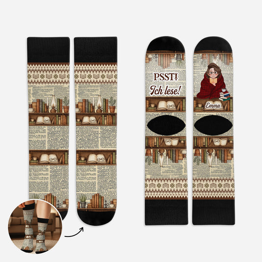 6050JGE1 psst ich lese newsprint socken personalisieren text_ leseratten_ frauen manner 6050JKQTA