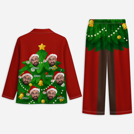 6054VGE2 weihnachtsbaum mit gesicht lustiger pyjama personalisiert_ damen und herren 6054VKHNB