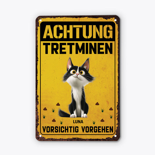 6157EGE1 achtung tretminen vorsichtig vorgehen lustiges turschild katze personalisiert_ 6157E8KZD