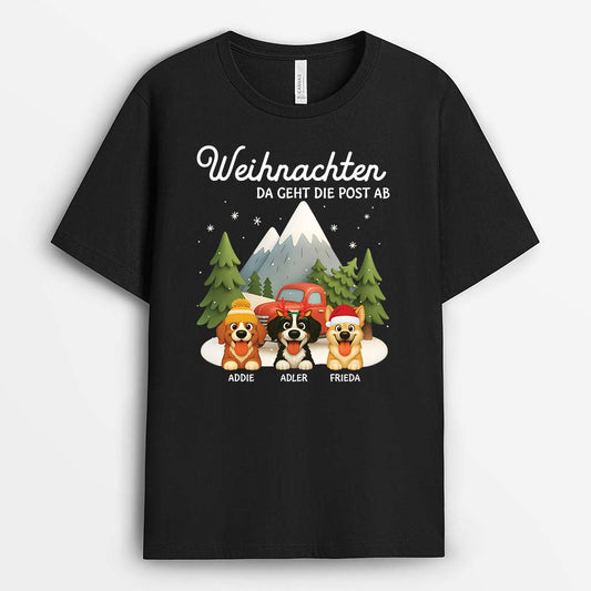 6167AGE1 weihnachten da geht die post ab camping t shirt hund personalisiert 6167ATYAC