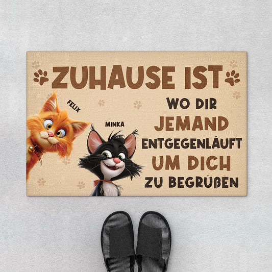 6259DGE1 zuhause ist wo dir jemand entgegenlauft um dich zu begrussen fussmatte katzen personalisiert 6259D8VZD