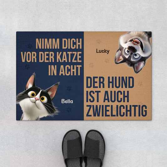 6354DGE1 nimm dich vor der katze der hund ist auch zwielichtig fussmatte personalisiert hund und katze 6354D8TZC