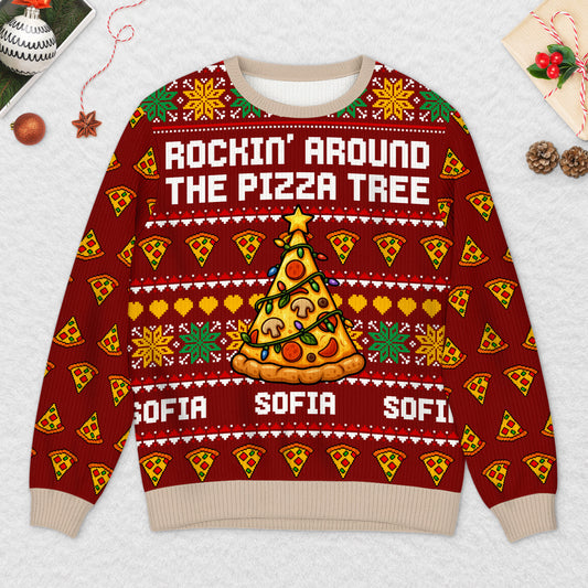 6402WGE2 rockin_ around the pizza tree lustiger weihnachtspullover personalisiert_ frauen manner 6402WTVMA