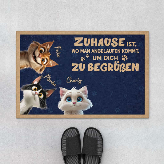 6440DGE1 zuhause ist wo man angelaufen kommt um dich zu begrussen fussmatte katzen personalisiert 6440D3TZD