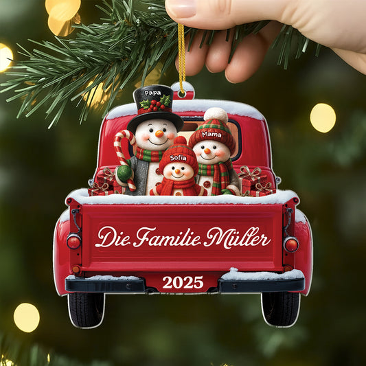 6445OGE2 schneemann familie im auto acryl weihnachtsschmuck personalisiert 6445OTV5I