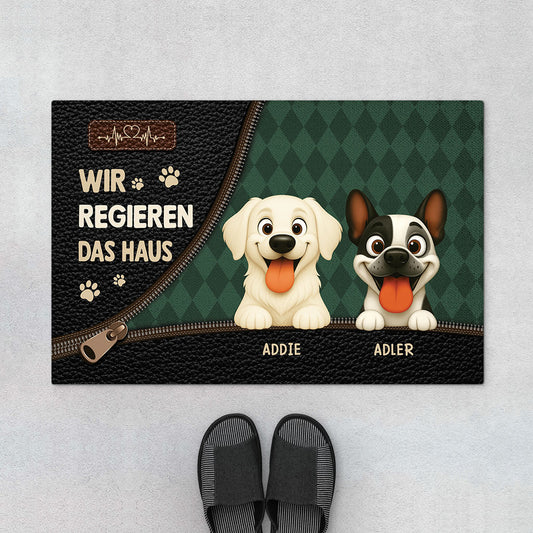 6464DGE1 wir regieren das haus reissverschluss fussmatte personalisiert hund_ 6464D6V5C