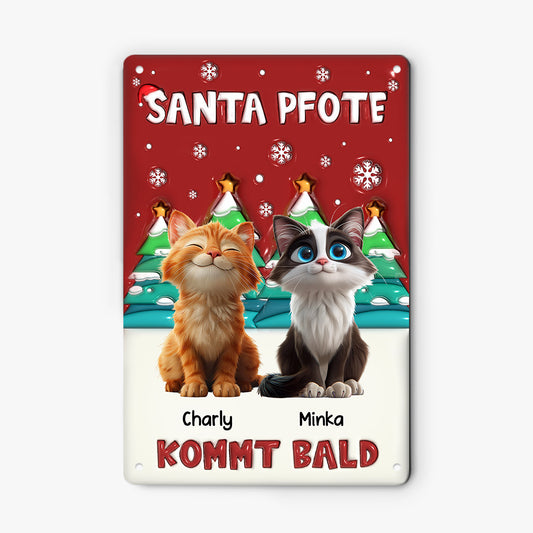 6527EGE2 3d druck effekt santa pfote kommt bald weihnachten turschild katze personalisiert_ 6527E3KTD
