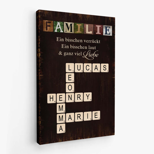 6542CGE2 familie etwas verruckt etwas laut und ganz viel liebe personalisierte kreuzwortratsel leinwand 6542C8ZZI