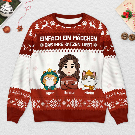 6567WGE2 einfach ein madchen das ihre katze liebt weihnachtspullover katzen personalisiert 6567WTVND