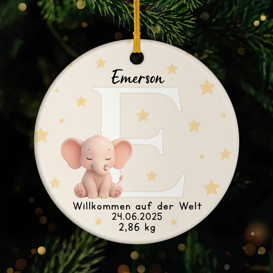 6718OGE1 willkommen auf der welt keramik weihnachtsschmuck personalisiert zur geburt eines kindes elefanten 6718O8LCK_1