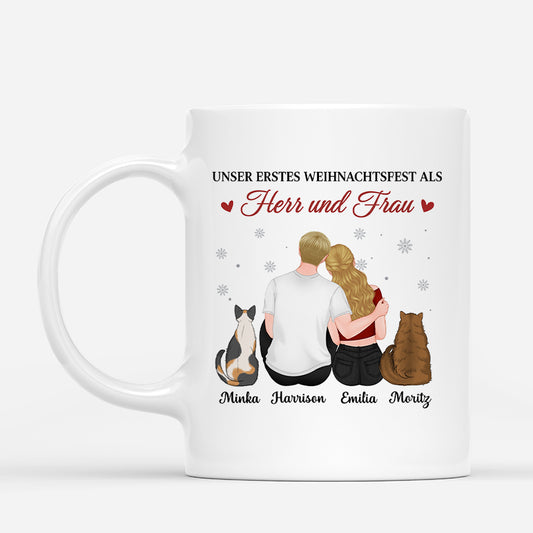 7000MGE1 unser erstes weihnachtsfest als herr und frau katzen tasse personalisiert_ paar 7000M8KCD