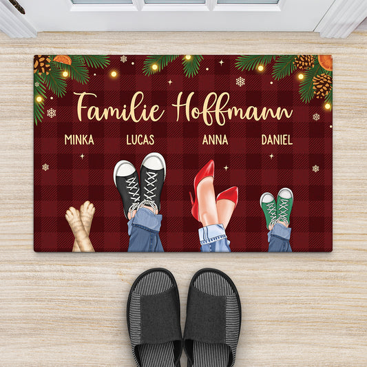 7038DGE2 die familie personalisierte fussmatte familie mit hund und katze_ weihnachten 7038D8PWI