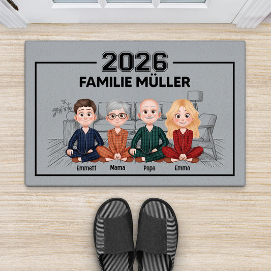 7123DGE2 familie cartoon personalisierte fussmatte familie mit hund und katze_ 7123D8YQI