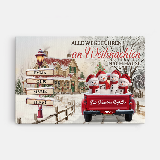 7268CGE1 an weihnachten fuhren alle wege nach hause personalisierte leinwand mit namen familie_ schneemann 7268CTV5I