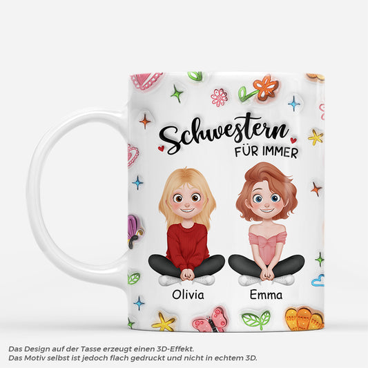 7289MGE1 3d druck effekt schwester fur immer cartoon blumen personalisierte tassen freundinnen_ 7289M3Z5F_2