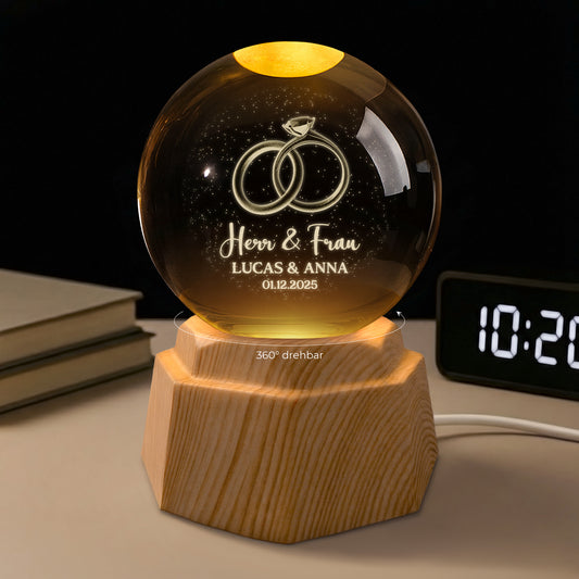 7437LGE1 herr frau paar 3d kristallkugel personalisiert eheringe 7437LTTQG