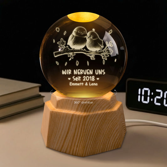 7515LGE1 wir nerven uns gern gegenseitig vogel paar 3d kristallkugel personalisiert 7515L8TAG