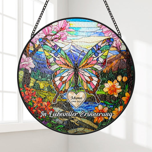 7687UGE1 in liebevoller erinnerung schmetterlinge personalisierte trauergeschenke buntglas sonnenfanger papamama 7687utpca