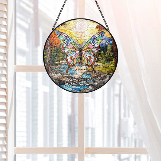 7687UGE2 in liebevoller erinnerung schmetterlinge personalisierte trauergeschenke buntglas sonnenfanger papamama 7687utpca