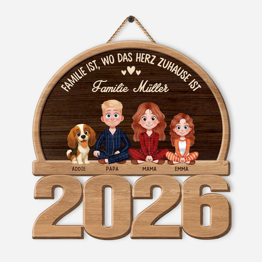 7738QGE1 familie ist wo das herz zuhause ist holzschild familie personalisiert_ mit hund katze 7738qtlni