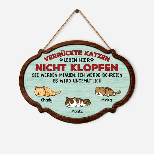 7772QGE1 verruckte katzen leben hier nicht klopfen personalisierte geschenke katze holzschild 7772q6chc