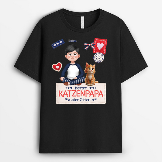 7816AGE1 bester katzenpapa der welt katzen t shirt personalisiert strick optik 7816acfmd