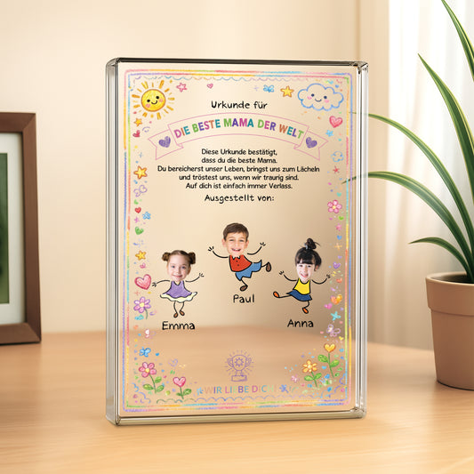 7831RGE2 urkunde fur die beste mama der welt rechteck acryl aufsteller personalisiert foto mamaoma 7831rsyca