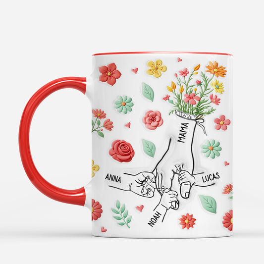 8163MGE2 3d druck effekt hand in hand personalisiertes geschenk mama oma tasse pinke blumen 8163m8pza