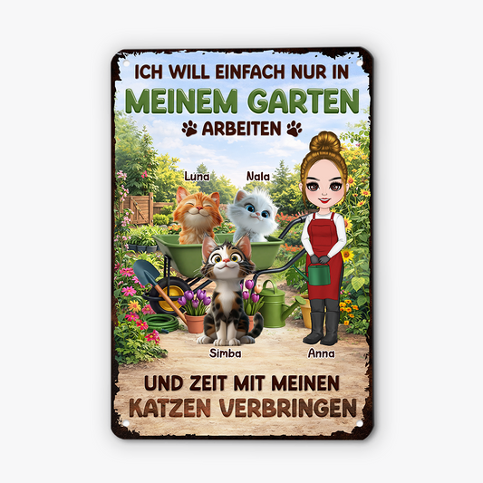 8343EGE1 garten arbeiten und zeit mit meinen katzen verbringen personalisierte geschenke katze turschild 8343eskzd