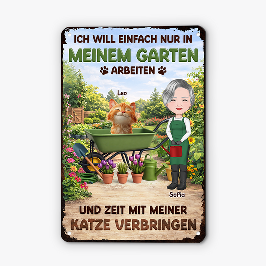 8343EGE2 garten arbeiten und zeit mit meinen katzen verbringen personalisierte geschenke katze turschild 8343eskzd