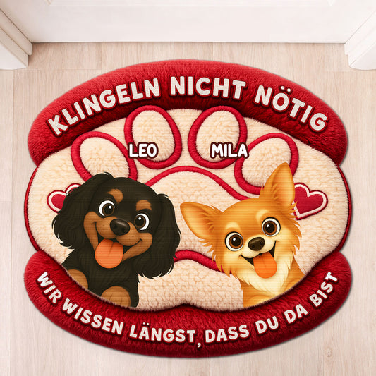 8564AGE1 klopfen nicht notig wir wissen langst dass du da bist fussmatte personalisiert hund_ unregelmassige form 8564adavwc_1