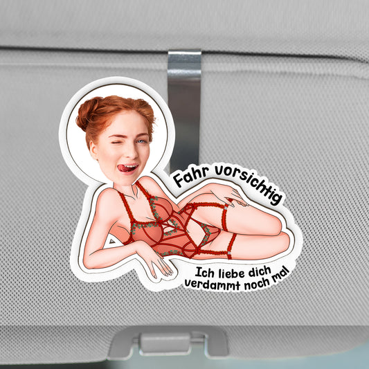 8764GGE1 fahr vorsichtig personalisierte geschenke foto auto visier clip ehemann freund paar 8764g8hzb