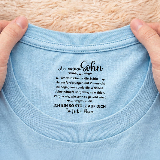 8936AGE2 vergiss nie wie sehr du geliebt wirst personalisiertes geschenk weisses t shirt nackenlabel drucken sohn tochter manner frauen 8936aasqba