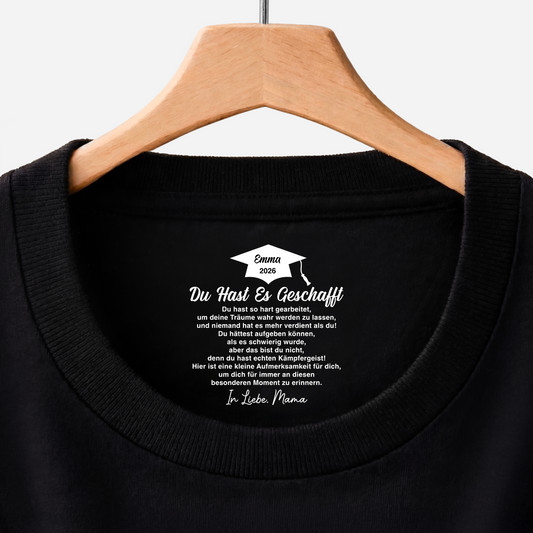 8938AGE1 du hast es geschafft personalisierte geschenke abschluss schwarzes t shirt nackenlabel drucken sohn tochter 8938aa8haa