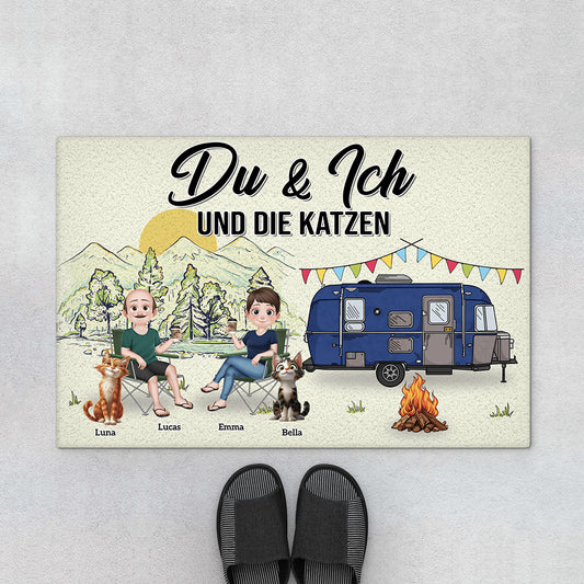 8998DGE2 du ich und die katzen personalisierte paar geschenke fussmatte camping 8998d3d1d