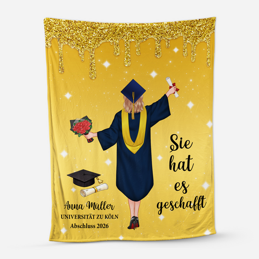 9066BGE1 sie hat es geschafft kuscheldecke personalisiert_ abschluss manner frauen 9066b6ewa