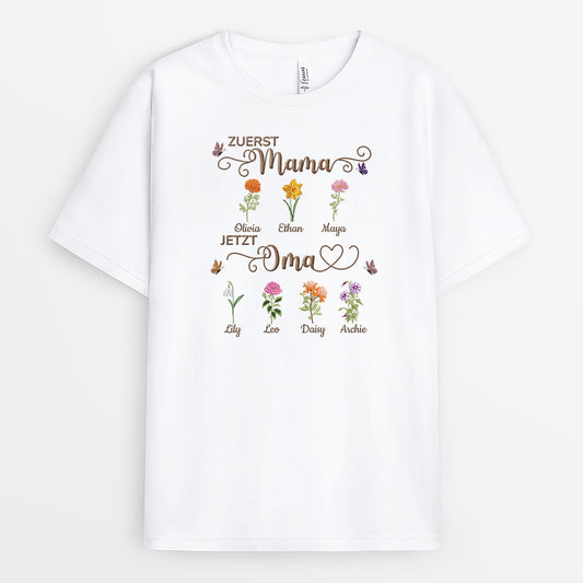 9266AGE1 zuerst mama jetzt oma personalisierte t shirts damen_ blumen schmetterlinge 9266a8fka