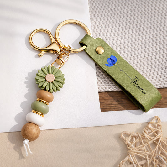 0065MGE2 name _ blume personalisiertes geschenk garten  uv druck daisy schlusselanhanger perlen oma 0065mjsp5a