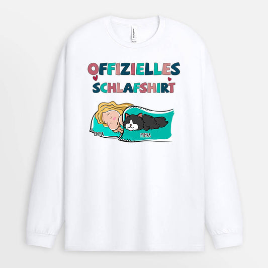 0091NGE1 personalisierte Langarmshirt geschenke katzen katzenliebhaber schlafshirt
